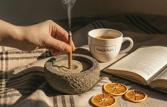 bâton d'encens naturel et artisanal MagikAura. Fabrication française sans charbon à base de Makko.