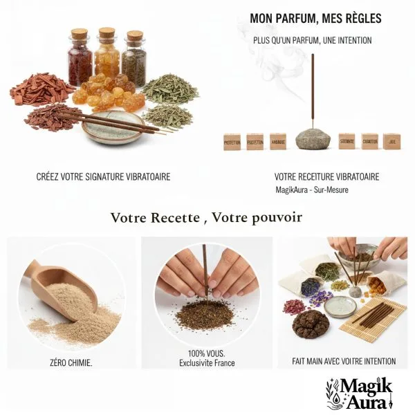 Création d'encens personnalisé 100% naturel MagikAura sur base de Makko, de resines de plantes 100% naturel